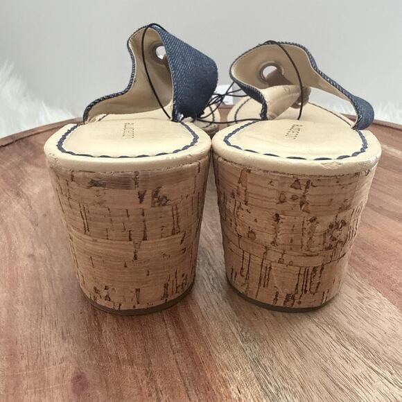 Liz Claiborne Sandals Womens Size 8 Blue Denim Lively Cork Wedge Thong Platform - Picture 4 of 9